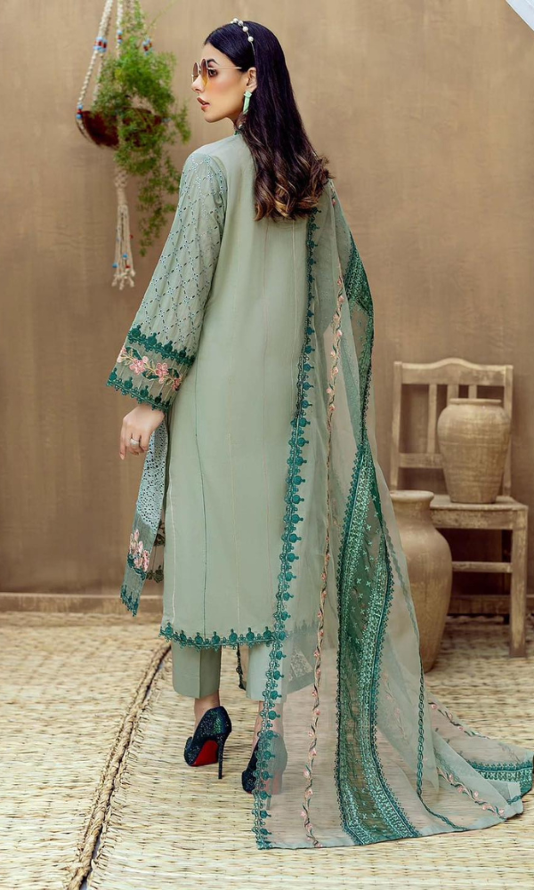 Dhanak-3PC Embroidered Shirt with Organza Embroidered Dupatta- 3292