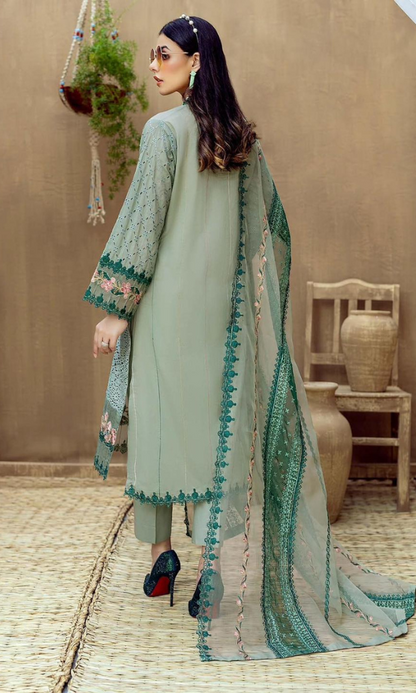 Dhanak-3PC Embroidered Shirt with Organza Embroidered Dupatta- 3292