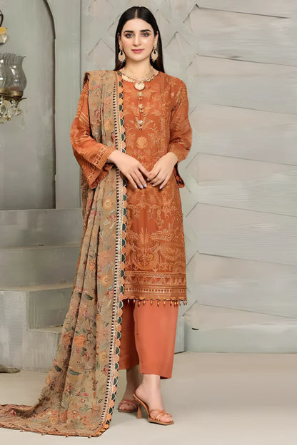 Linen 3PC Embroidered With Chiffon Embroidered Dupatta-672