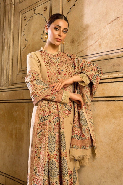 Dhanak-3PC Embroidered Shirt with Dhanak Embroidered Shawl- 590