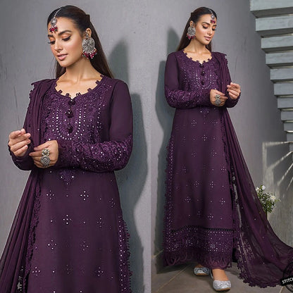 Linen 3PC Embroidered Shirt with Chiffon Embroidered Dupatta-268