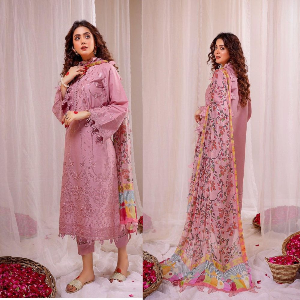 Dhanak 3PC Embroidered With Digital Printed Shawl-664