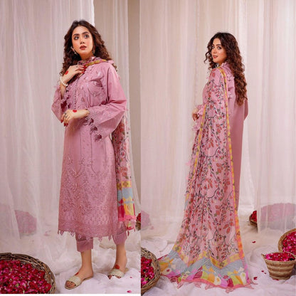 Dhanak 3PC Embroidered With Digital Printed Shawl-664