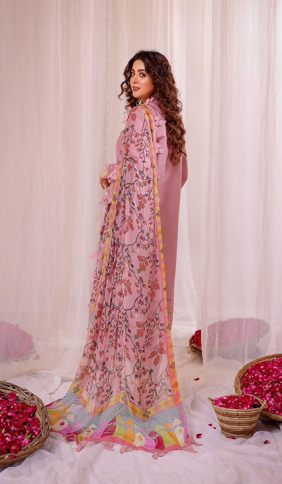 Dhanak 3PC Embroidered With Digital Printed Shawl-664