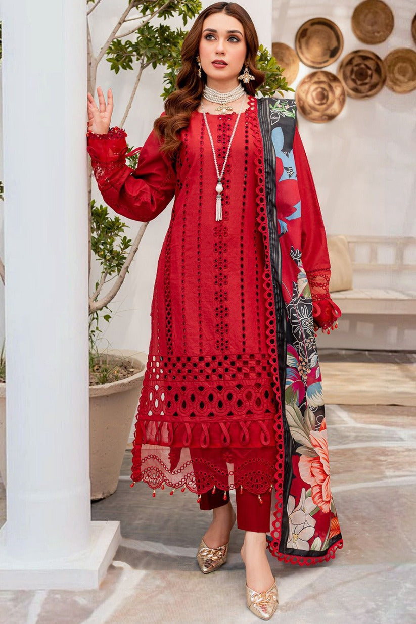 Dhanak-3PC Embroidered Shirt with Digital Printed Wool Shawl - 3160