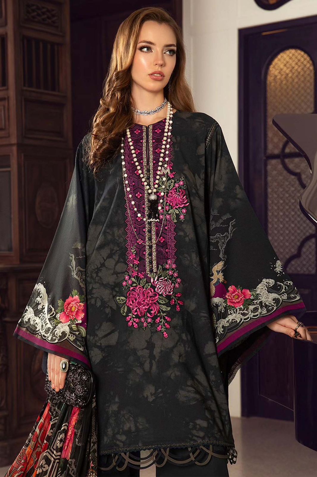 LAWN 3PC Printed Shirt With Printed Dupatta And Trouser-777