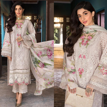 Dhanak 3PC Chikankari Embroidered With Printed Dupatta-676