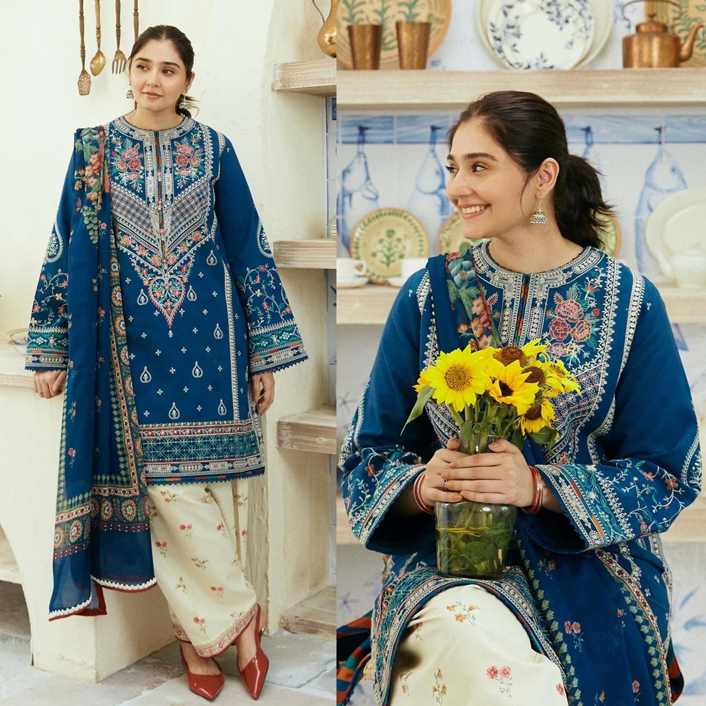 Dhanak-3PC Embroidered Shirt With Digital Printed Shawl-668