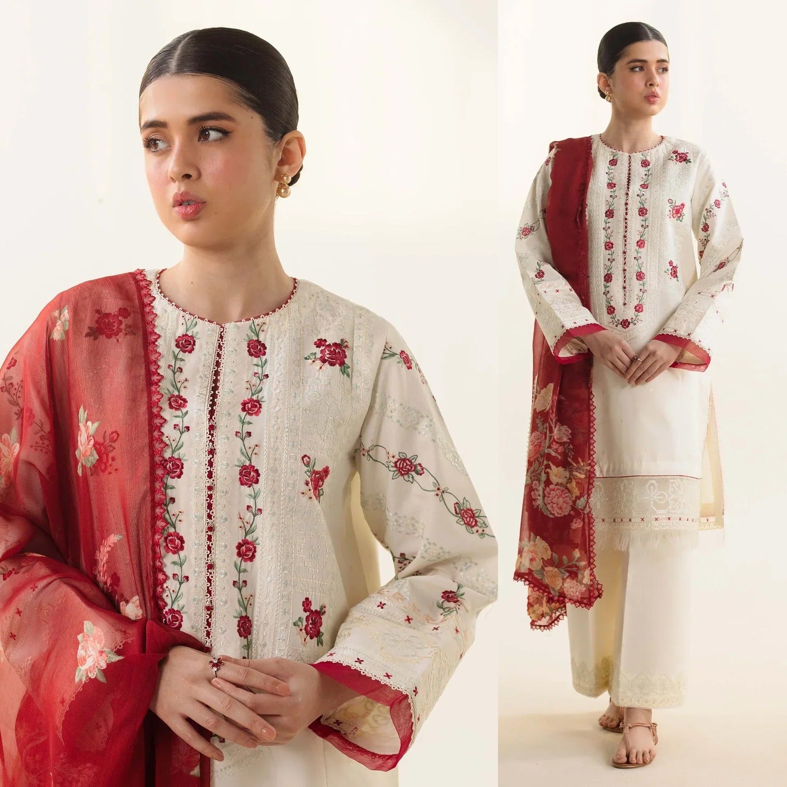 Lawn 3PC  Embroidered Shirt With Printed Dupatta-494