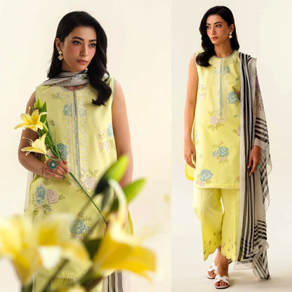 Lawn 3PC  Embroidered Shirt With Printed Dupatta-507
