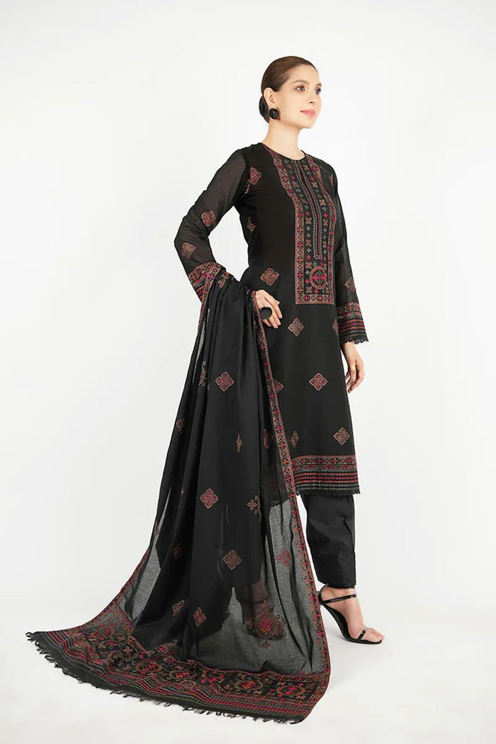 Dhanak-3PC Embroidered Shirt with Dhanak Embroidered Dupatta -3383