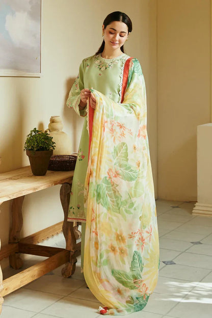 Dhanak-3PC Embroidered Shirt with Digital Printed Wool Shawl - 3238