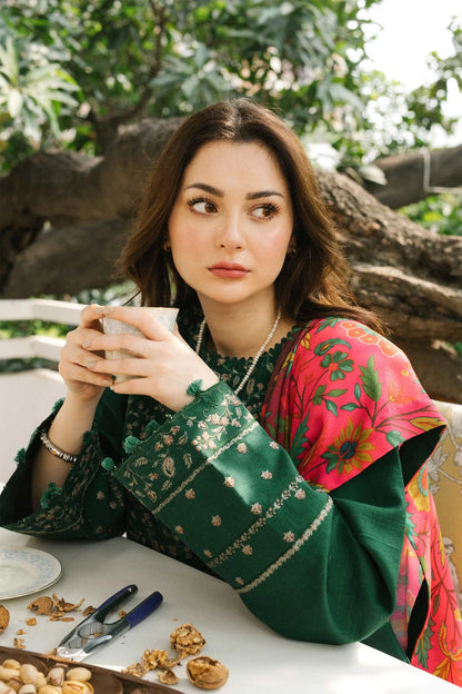 Dhaank 3PC Embroidered Shirt With Digital Printed Shawl-204