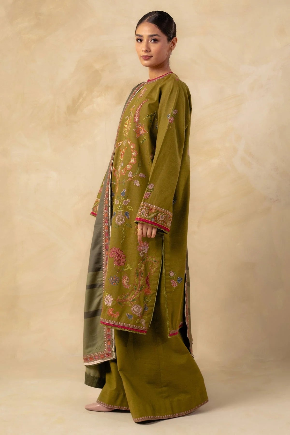 3PC Embroidered With Digital Printed Wool Shawl-198