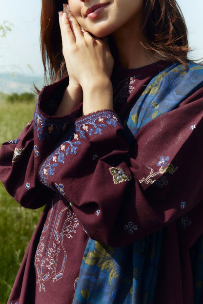 3PC Dhanak Embroidered Shirt With Digital Printed Shawl-274