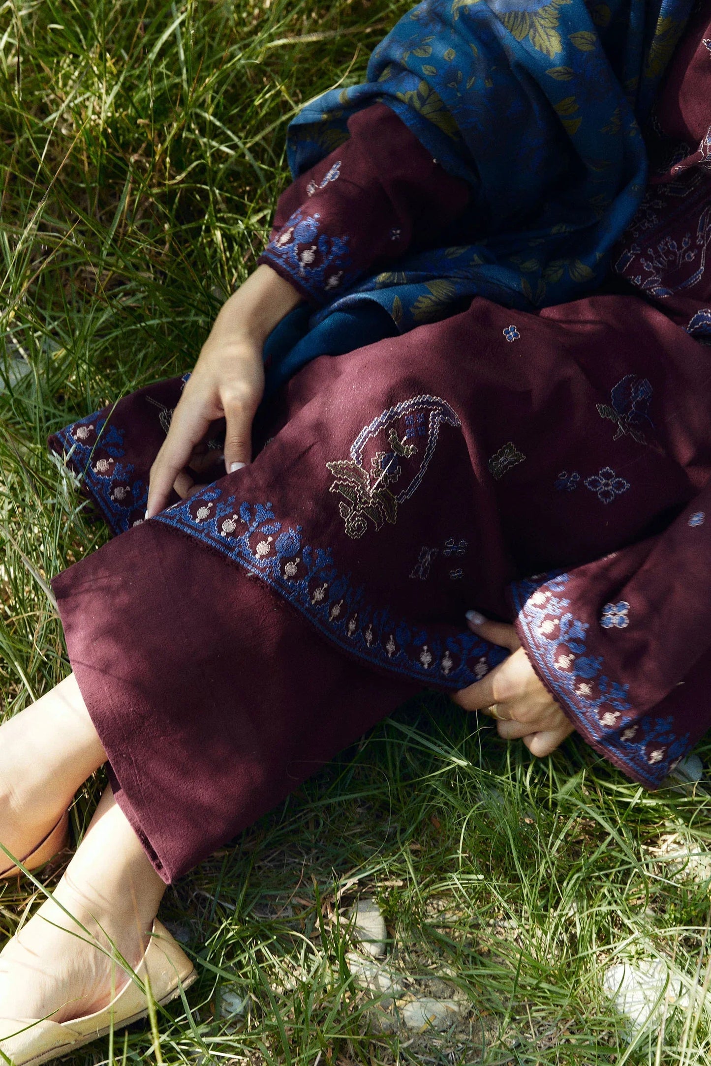 3PC Dhanak Embroidered Shirt With Digital Printed Shawl-274