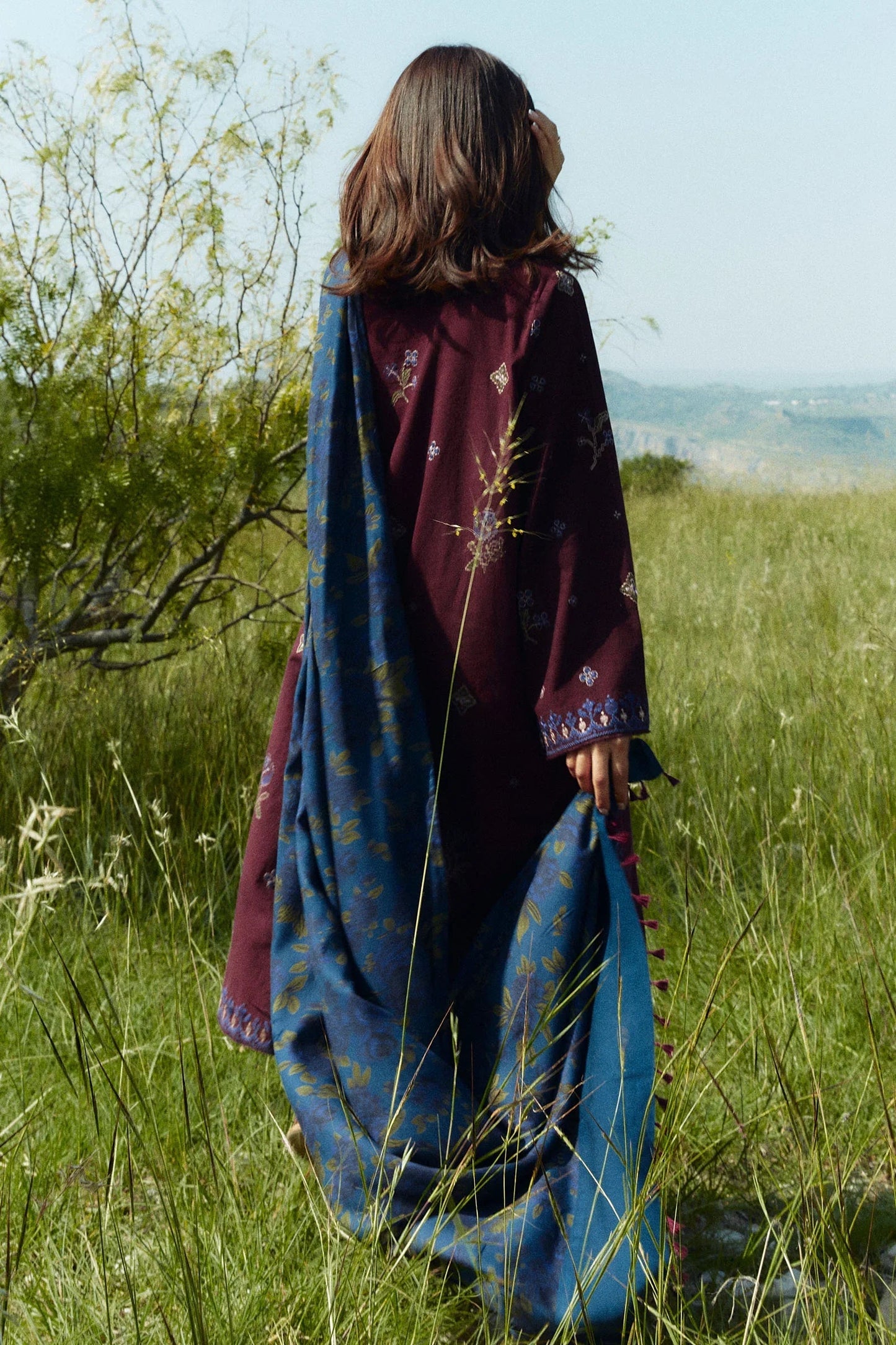 3PC Dhanak Embroidered Shirt With Digital Printed Shawl-274