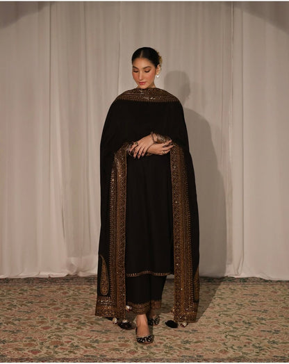 Dhanak-3PC Embroidered Shirt with Organza Sequins Embroidered Dupatta- 3373