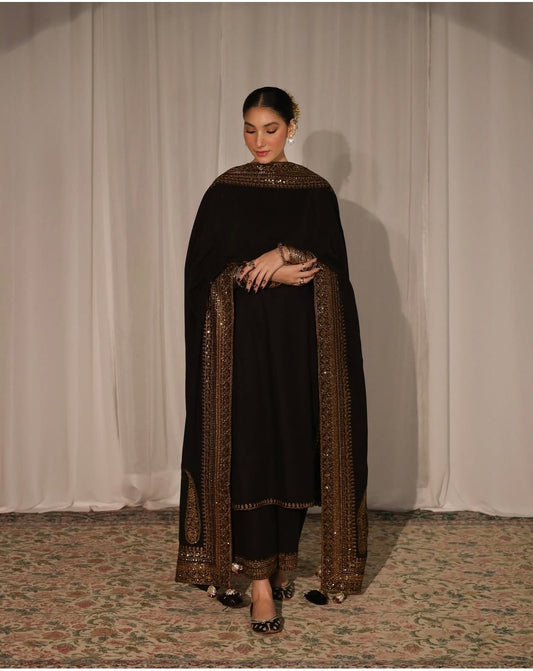 Dhanak-3PC Embroidered Shirt with Organza Sequins Embroidered Dupatta- 3373