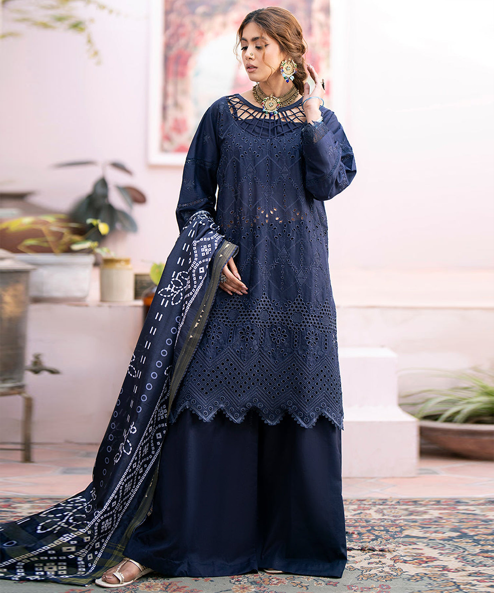 Chikankari 3PC  Dhanak Embroidered With Digital Printed Wool Shawl-118