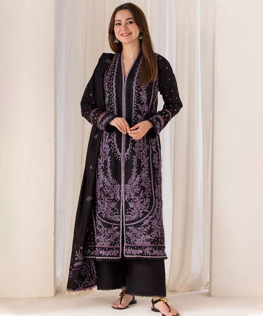 3PC DHANAK EMBROIDERED SHIRT WITH EMBROIDERED SHAWL AND TROUSER-689