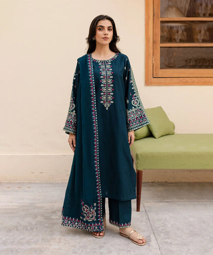 Dhanak-3PC Embroidered Shirt with Chiffon Embroidered Dupatta-3269
