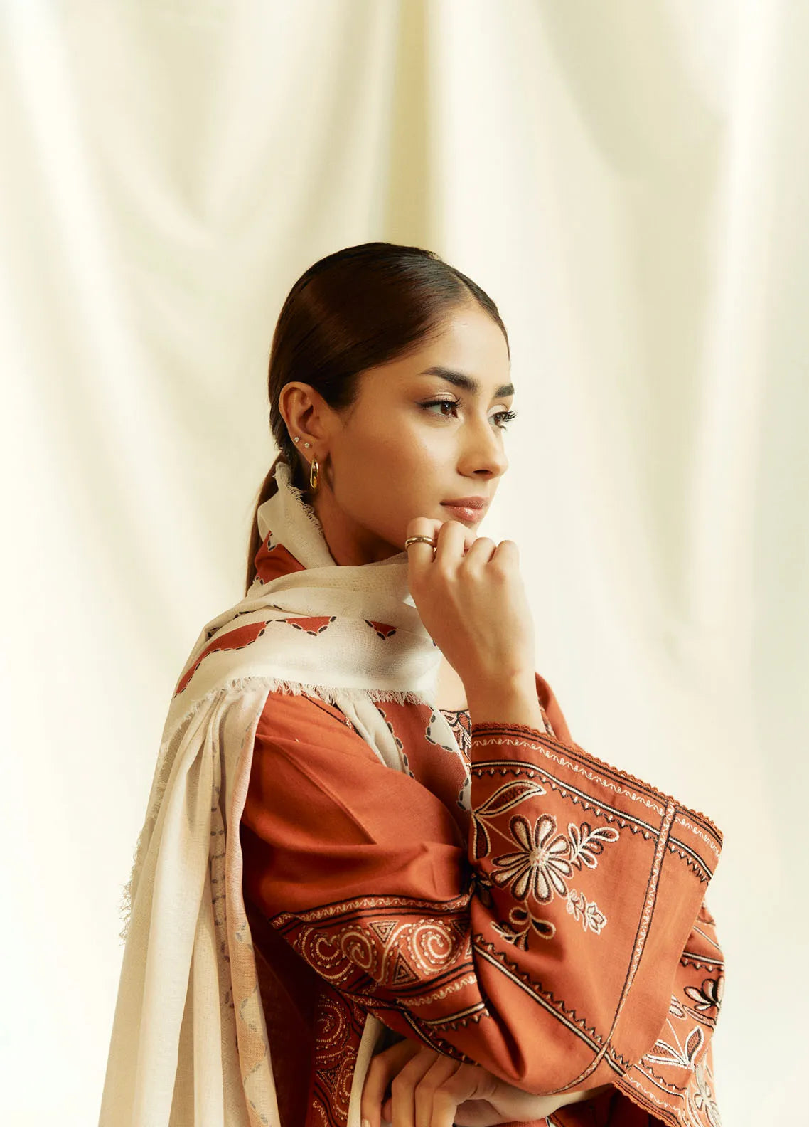 Dhanak 3PC Embroidered Shirt With Digital Printed Shawl-280