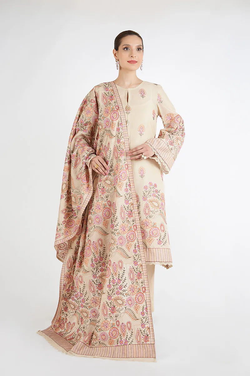Dhanak 3PC Embroidered Shirt with Dhanak Embroidered Shawl-3399