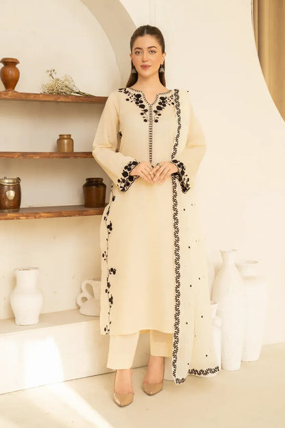 Dhanak-3PC Embroidered Shirt with Chiffon Embroidered Dupatta - 3510
