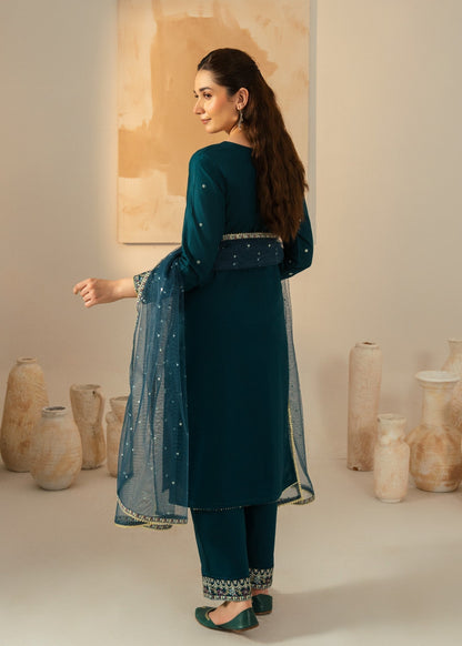 Dhanak-3PC Embroidered Shirt with Chiffon Embroidered Dupatta - 3531