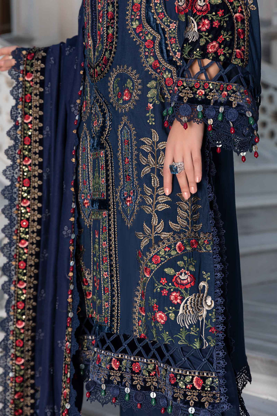 Dhanak 3PC Embroidered Shirt with Dhanak Embroidered Dupatta-3384