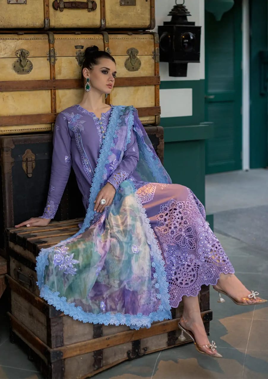 Dhanak-3PC Embroidered Shirt with Digital Printed Wool Shawl -3291