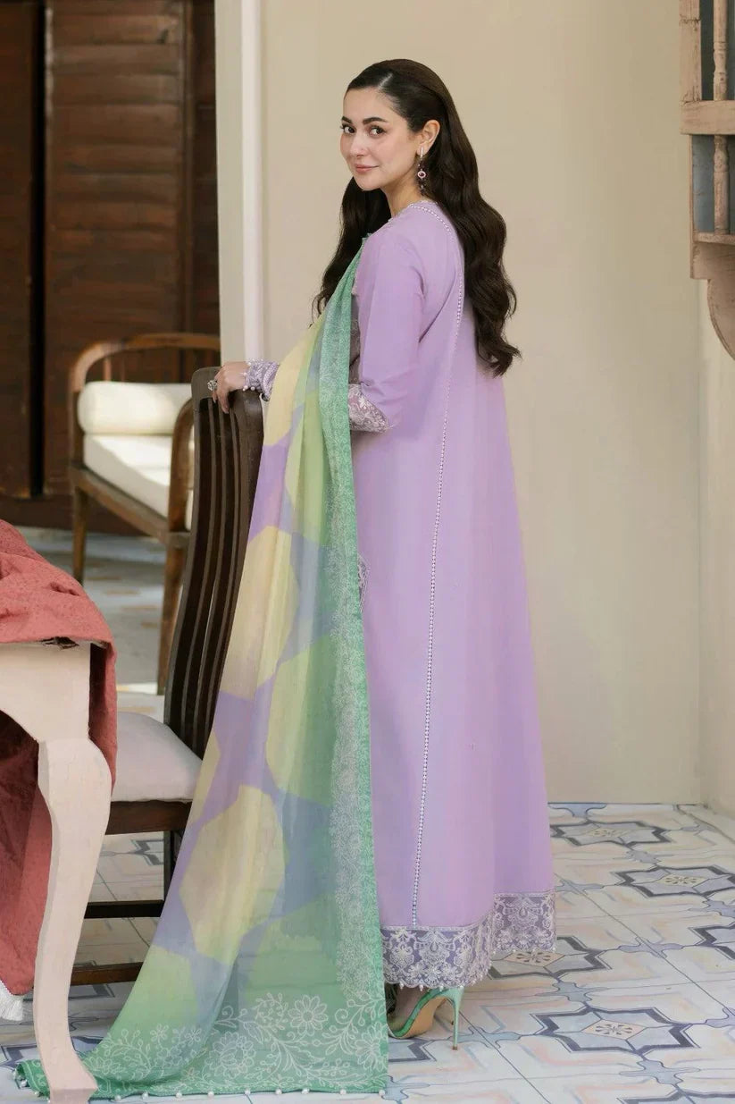 Dhanak-3PC Embroidered Shirt with Digital Printed Wool Shawl - 3307