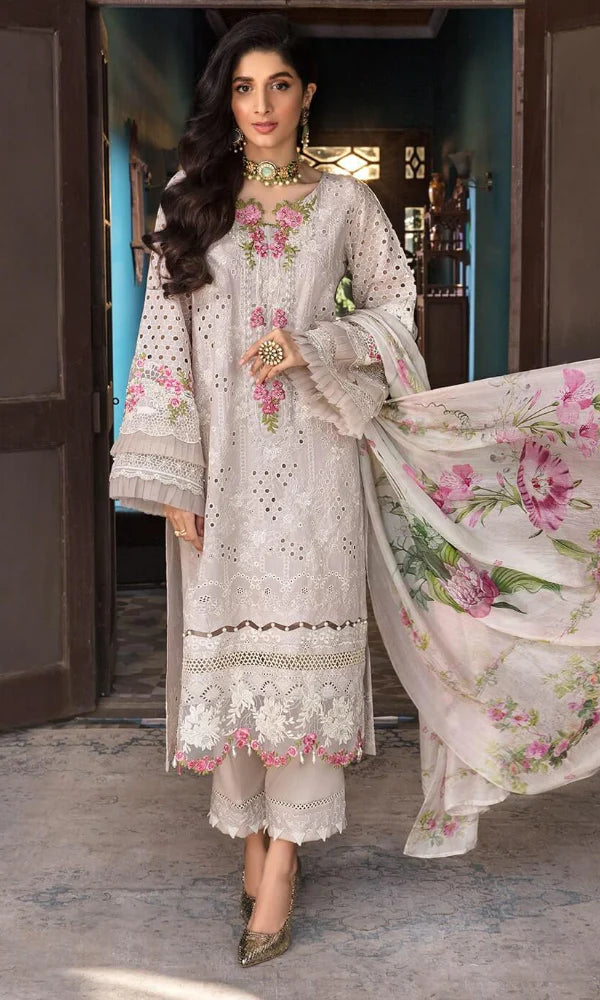 Dhanak 3PC Chikankari Embroidered With Printed Dupatta-676