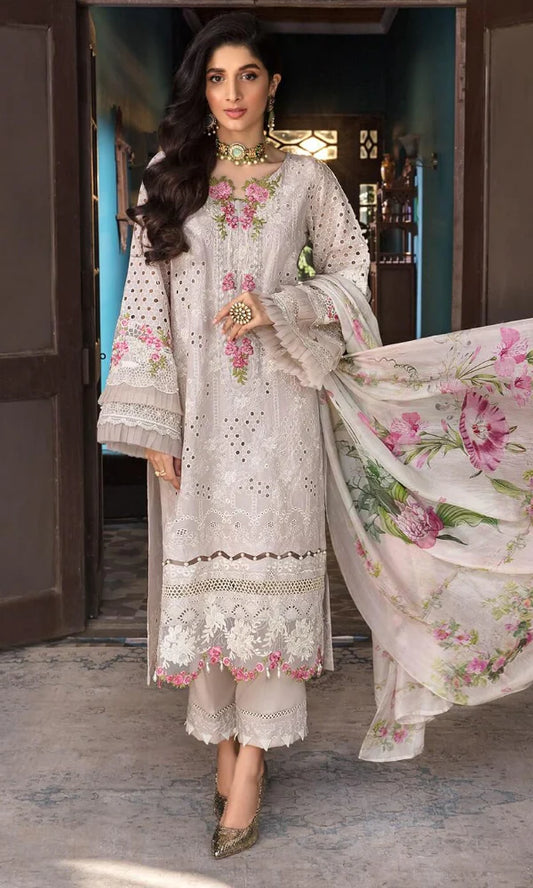 Dhanak 3PC Chikankari Embroidered With Printed Dupatta-676
