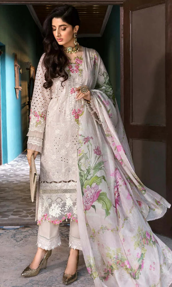 Dhanak 3PC Chikankari Embroidered With Printed Dupatta-676