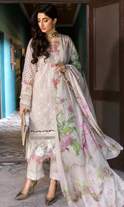 Dhanak 3PC Chikankari Embroidered With Printed Dupatta-676