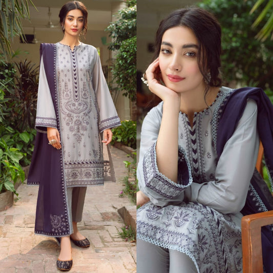 Linen 3PC Embroidered Shirt with Chiffon Embroidered Dupatta -578